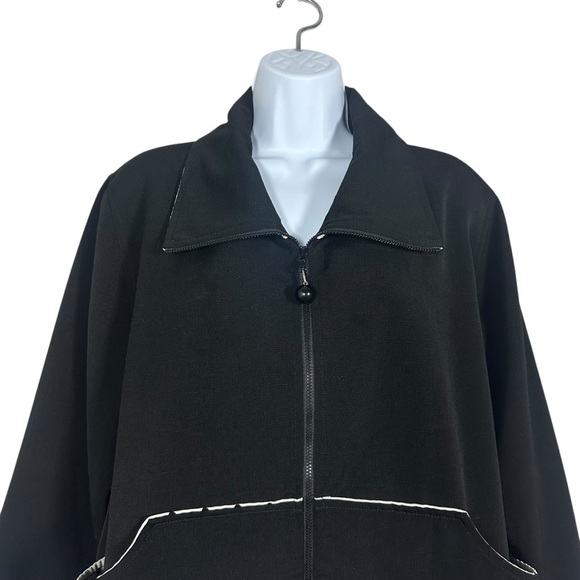 Caroline Rose Black Zip Front Jacket Polka Dot Cuff Pockets Womens Size Medium - Picture 7 of 13